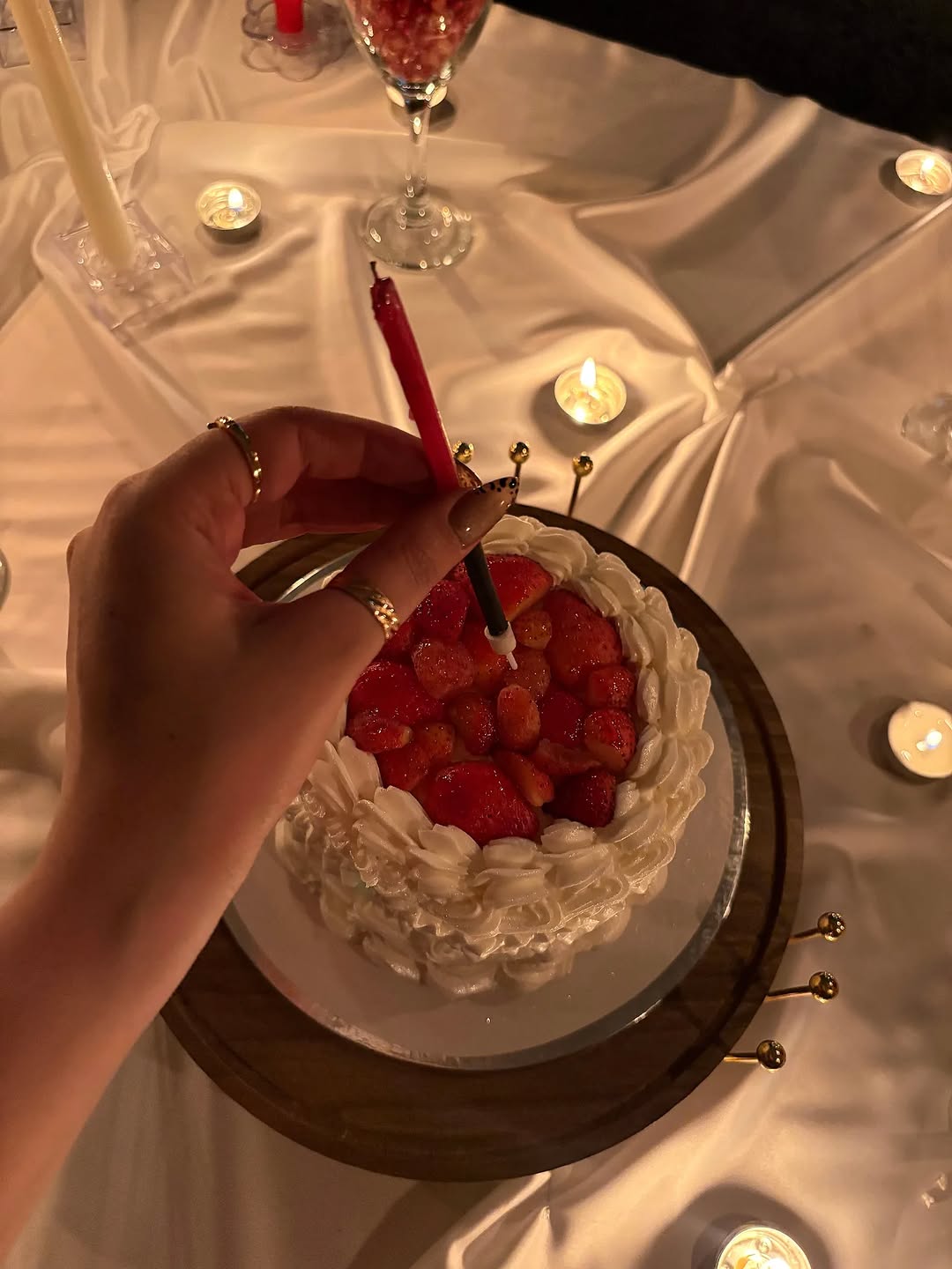 Strawberry candlelight birthday cake